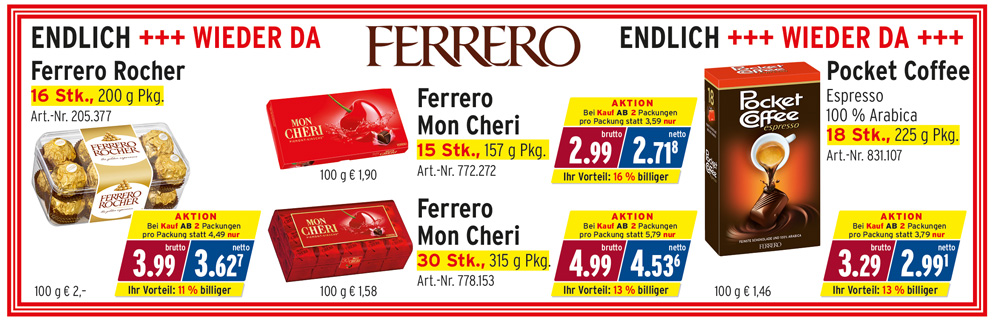 Ferrero, Mon Cheri, Pocket Coffee